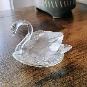Swarovski Silver Crystal Swan Figurine, Large 3" Size, Vintage Glass Animal Gift